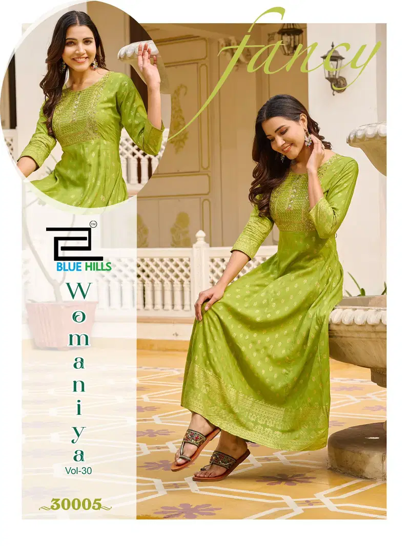 Womaniya Vol 30 By Blue Hills Rayon Printed Anarakali Long Kurti Orders In India